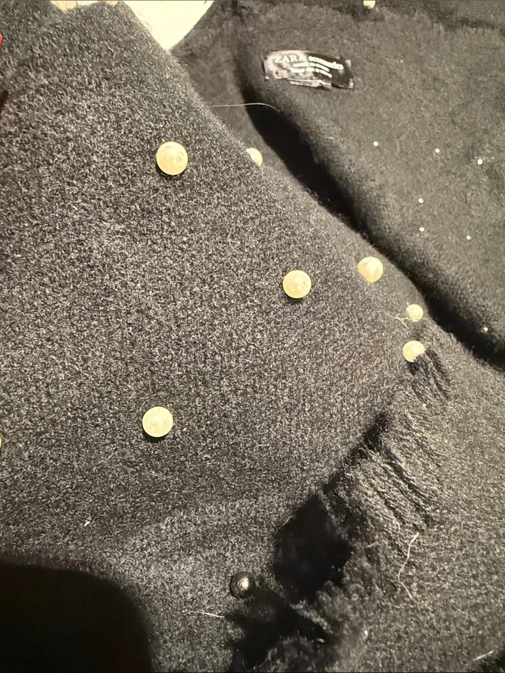 Zara Black Pearl-Embellished Scarf